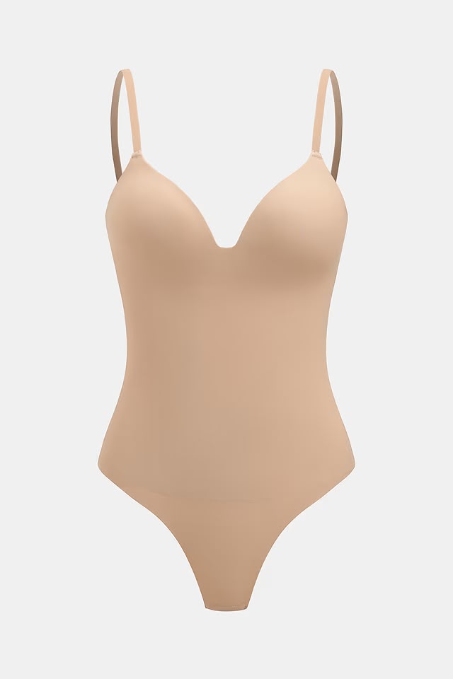 Push-up Silky bodysuit (integrated bra & V-Neckline)